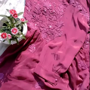 Candy Skin Kurti with Floral Designs – Effortlessly Feminine