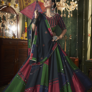 Multi Color Thread Mirror Embellished Maslin Cotton Lehenga Set
