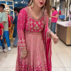 Pink Crepe Tie & die Heavy embroidered & mirror pasting Anarkali Gown with Beautiful Duppata