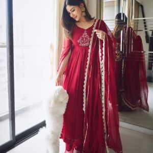 Elegant Maroon Anarkali Suit with Dupatta – Multi Color Options