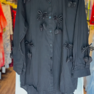 🖤 Bowtique Charm – Black Bow-Embellished Shirt 🎀