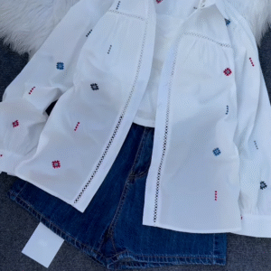 Boho Chic Embroidered Shirt with Denim Shorts – Summer Street Style