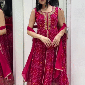 Bandhej Kurta Set – With Heavy Gota Work & Dupatta