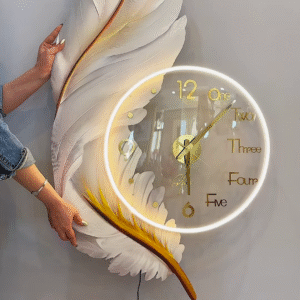 "Grace in Time: Feather-Inspired Designer Wall Clock"