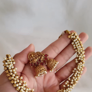 "Temple Heritage: Gold-Toned Pearl Choker & Jhumka Set
