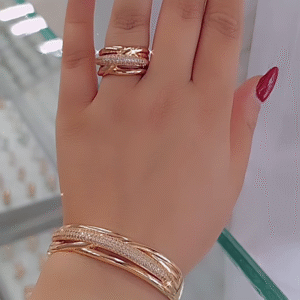 Elegant Rose Gold Bangle Bracelet and Ring Set with Delicate Accents