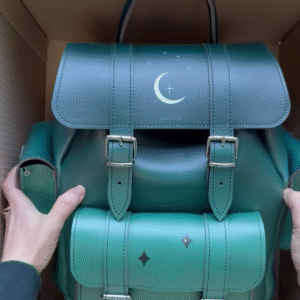 Stylish Green Backpack with Celestial Moon Design