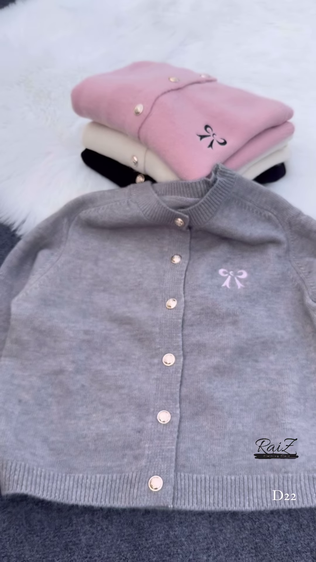 Bow-Embroidered Pearl Button Cardigans π§₯π β Soft Knit Layers in Cream, Black, Pink & Gray Variants - Image 3