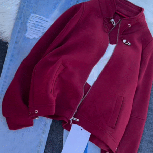 🧥 Urban Ember: Maroon Zip Jacket & Distressed Denim Set