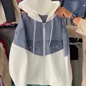 🖤 Streetwear Charm – Two-Tone Hoodie with Denim Vibes ✨