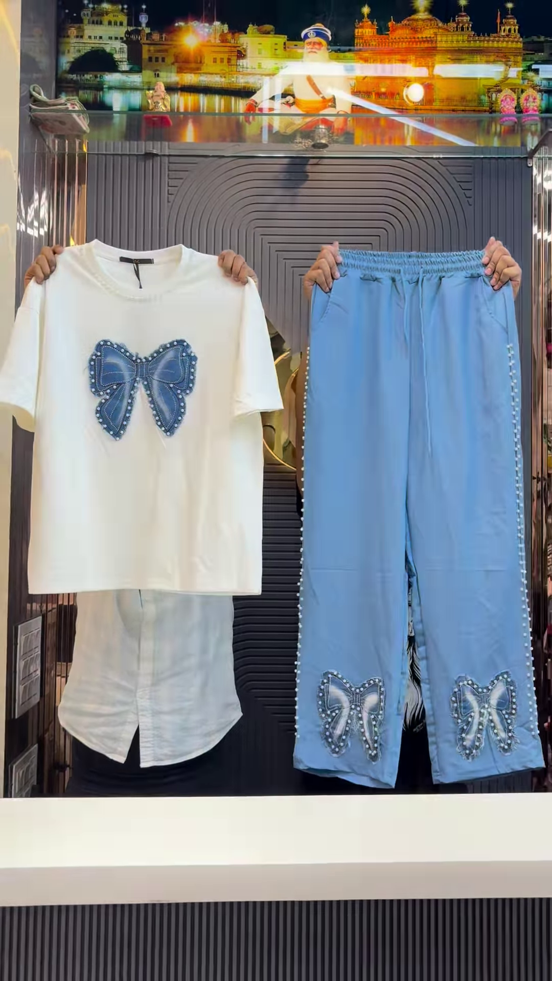 Elegant Bow Detail Co-Ord Set for Women | Stylish Black T-Shirt & Wide Leg Pants Set | Trendy Casual Outfit in Black, White & Orange
