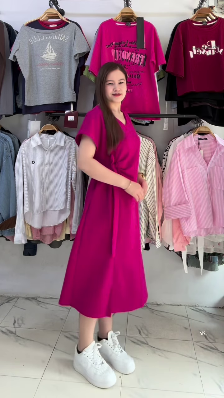 Women’s Korean Style Midi Dress – Elegant Casual Loose Fit Dress for Women & Girls | Soft Comfortable Daily Wear | Available in White, Orange & Pink