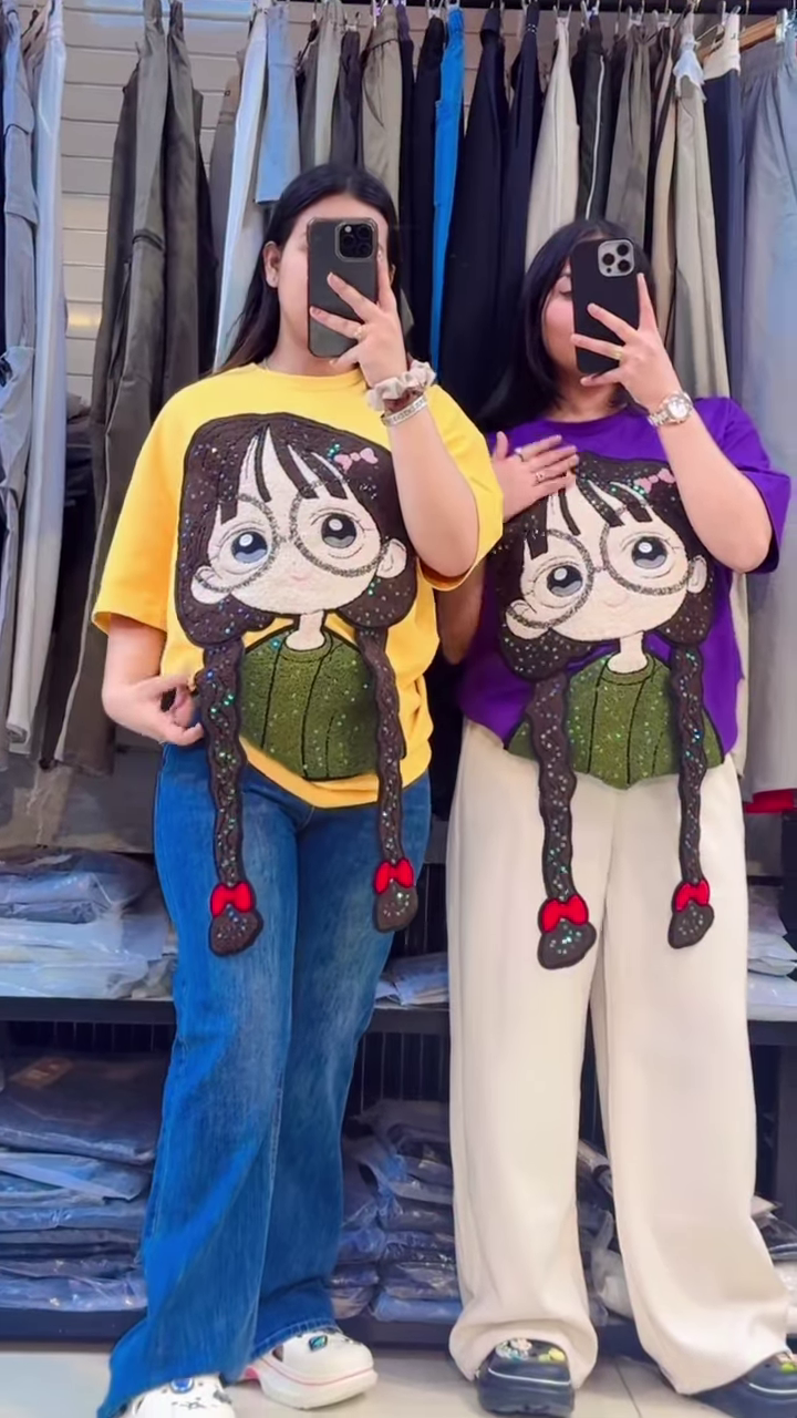 Women’s Oversized Cartoon Graphic T-Shirt – Trendy Korean Style Casual Tee for Girls | Cute Anime Printed Loose Fit Top | Stylish Daily Wear